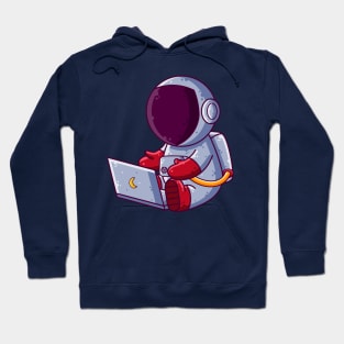 Cute Astronaut Working with Laptop Cartoon Hoodie